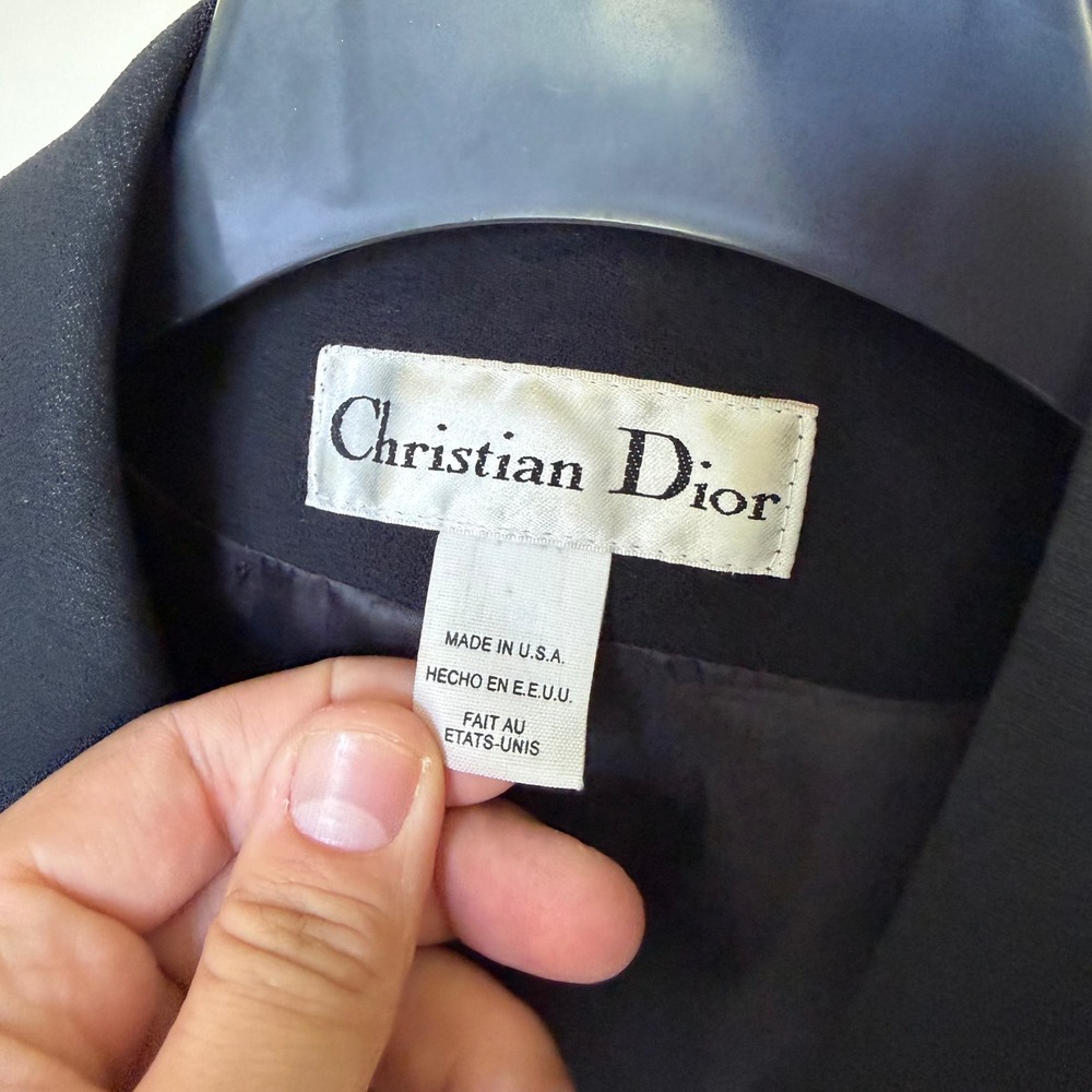 Christian Dior Vintage Womens Black Cropped Shawl Lapel Blazer Jacket USA Made - Picture 3 of 10